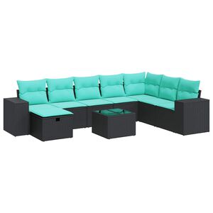 vidaXL sofas&aelig;t til haven 9 dele med hynder polyrattan sort