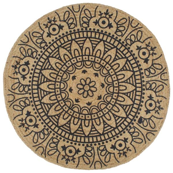 vidaXL h&aring;ndlavet t&aelig;ppe med m&oslash;rkebl&aring;t m&oslash;nster jute 90 cm