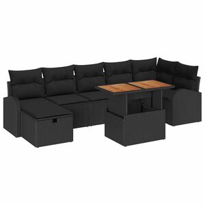 vidaXL Havesofa S&aelig;t med pude med opbevaring 8 pcs Sort polyrattan