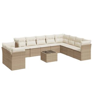 vidaXL sofas&aelig;t til haven 11 dele med hynder polyrattan beige