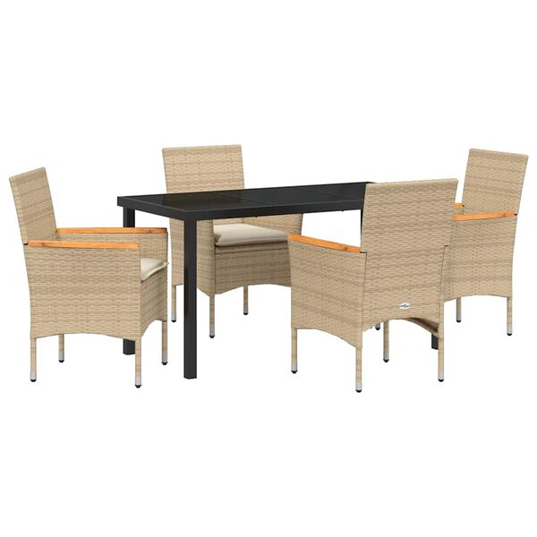 vidaXL Have Spisebordssæt med pude 5 pcs Beige polyrattan