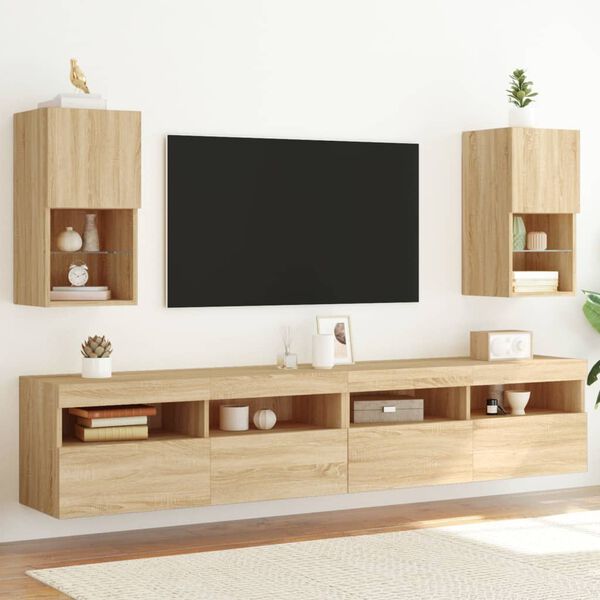 vidaXL tv-borde med LED-lys 2 stk. 30,5x30x60 cm sonoma-eg