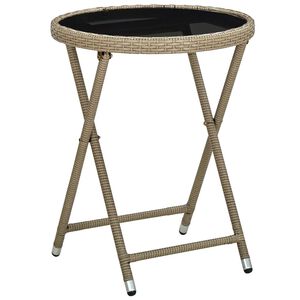 vidaXL tebord 60 cm polyrattan og h&aelig;rdet glas beige