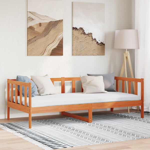 vidaXL Sengestel med hovedg&aelig;rde Voks brun 90 x 190 cm Massiv fyrretr&aelig;