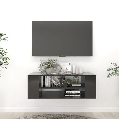 vidaXL væghængt tv-bord 102x35x35 cm konstrueret træ sort højglans