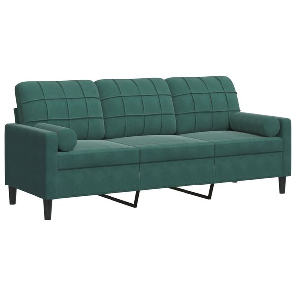 vidaXL 3-personers sofa med pyntepuder 180 cm velour m&oslash;rkegr&oslash;n