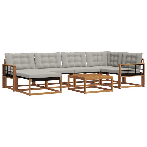 vidaXL Udend&oslash;rs sofagruppe 7 pcs Naturlig og Lys Gr&aring; Massivt Akacietr&aelig;