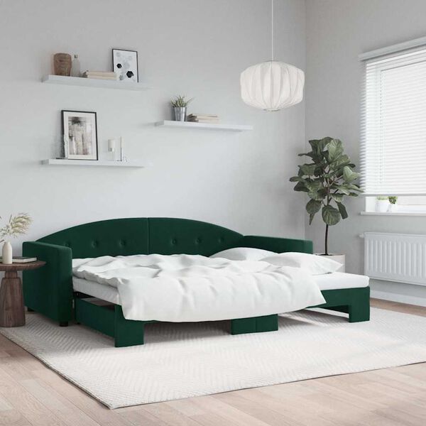 vidaXL daybed med udtr&aelig;k 90x200 cm velour m&oslash;rkegr&oslash;n
