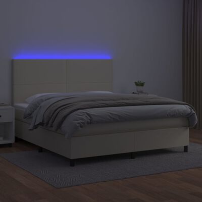 vidaXL kontinentalseng med LED-lys 180x200 cm kunstlæder cremefarvet