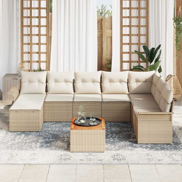 vidaXL Havesofa S&aelig;t med opbevaring 9 pcs Beige og creme polyrattan