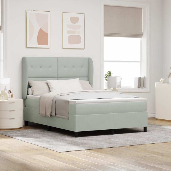 vidaXL Box spring seng med madras Lysegr&aring; 190 x 140 cm Polyester