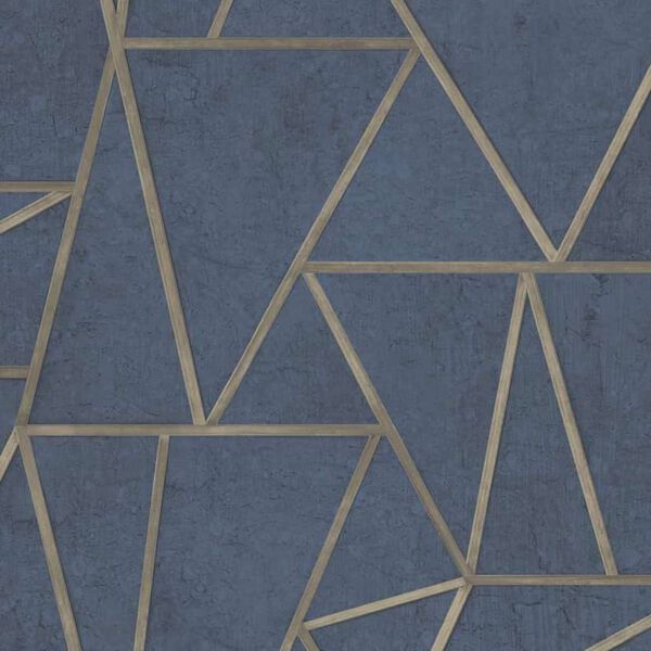 DUTCH WALLCOVERINGS tapet trekanter petroleumsbl&aring; og guld