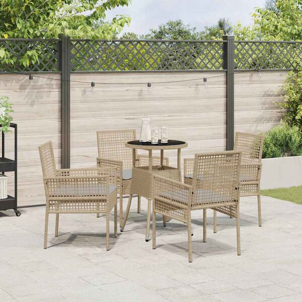 vidaXL Have Spisebordssæt 5 pcs Beige Poly rattan