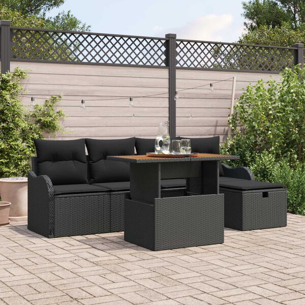 vidaXL Havesofa S&aelig;t 6 pcs Sort polyrattan