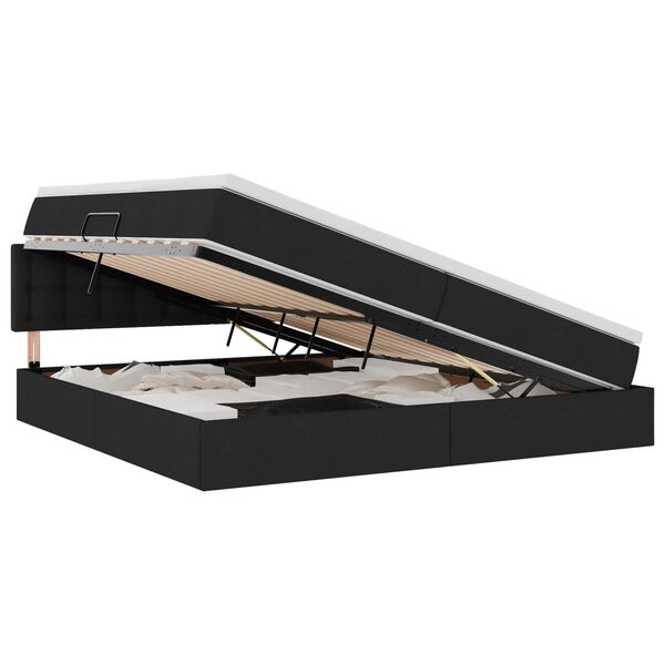 vidaXL Seng med opbevaring og LED med madras Sort 200 x 200 cm Stof