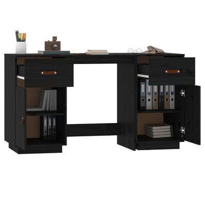 vidaXL skrivebord med skabe 135x50x75 cm massivt fyrretræ sort