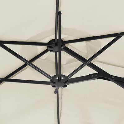 vidaXL parasol med dobbelt parasoldug og LED-lys 316x240 cm sandhvid
