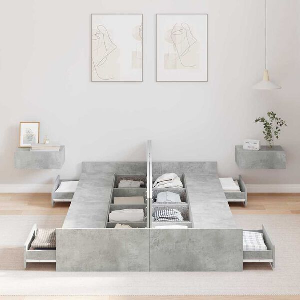 vidaXL Seng med opbevaring Beton Grå 120 x 200 cm Konstrueret træ
