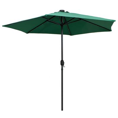 vidaXL parasol med LED-lys og aluminiumsstang 270 cm grøn