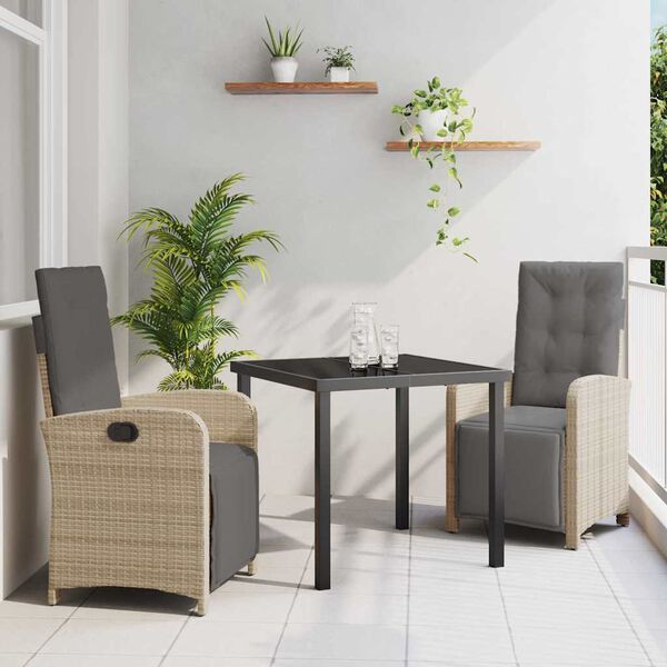 vidaXL Have Spisebordss&aelig;t med pude 3 pcs Beige polyrattan