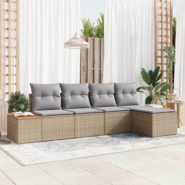vidaXL Havesofa S&aelig;t med pude 5 pcs Beige Poly rattan