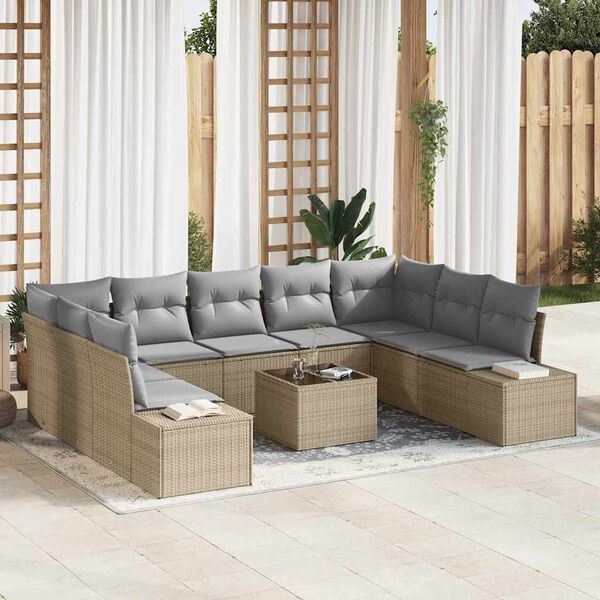 vidaXL Havesofa Sæt med pude 10 pcs Beige polyrattan