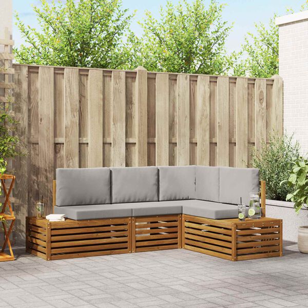 vidaXL Udend&oslash;rs sofagruppe med pude 4 Stk Naturlig og Lys Gr&aring;