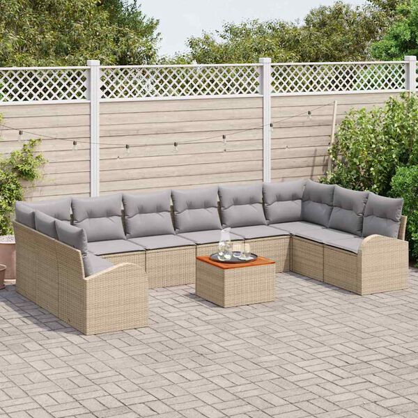 vidaXL Havesofa S&aelig;t med pude 11 pcs Beige polyrattan