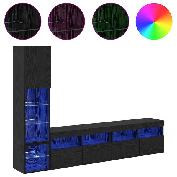 vidaXL TV V&aelig;g Enhed med LED V&aelig;gmonteret 4 pcs Sort eg Konstrueret tr&aelig;