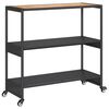 vidaXL barvogn med 3 hylder polyrattan og massivt akacietræ sort