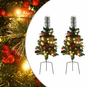 vidaXL kunstige juletr&aelig;er med lys 2 stk. til havesti 76 cm PVC