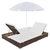 vidaXL loungeseng med parasol polyrattan brun