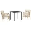 vidaXL Have Spisebordss&aelig;t med pude 3 pcs Beige polyrattan