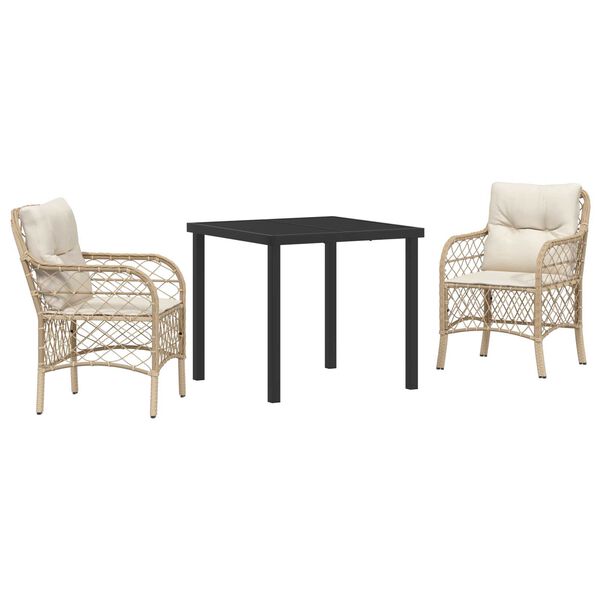 vidaXL Have Spisebordss&aelig;t med pude 3 pcs Beige polyrattan