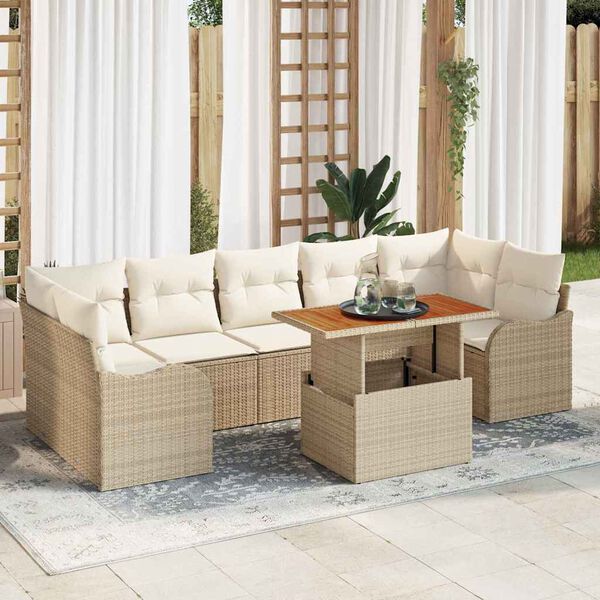 vidaXL Havesofa S&aelig;t med opbevaring 8 pcs Beige Poly rattan
