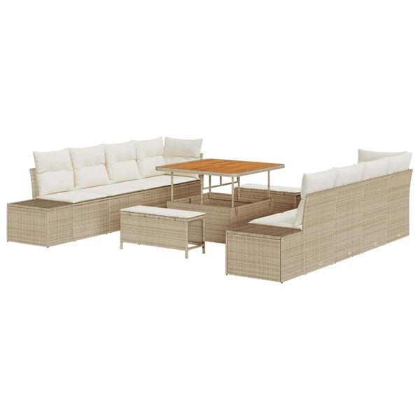 vidaXL Havesofa S&aelig;t med pude 11 pcs Beige polyrattan