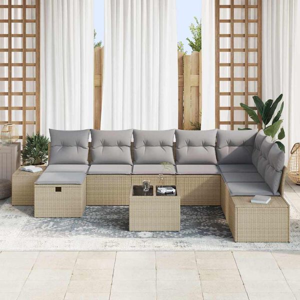 vidaXL Havesofa S&aelig;t med pude 9 pcs Beige Poly rattan