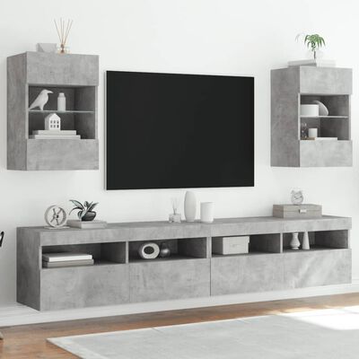 vidaXL væghængte tv-borde 2 stk. med LED-lys 40x30x60,5 cm betongrå