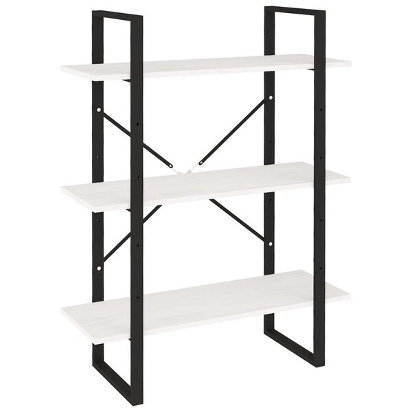 vidaXL bogreol med 3 hylder 80x30x105 cm massivt fyrretræ hvid