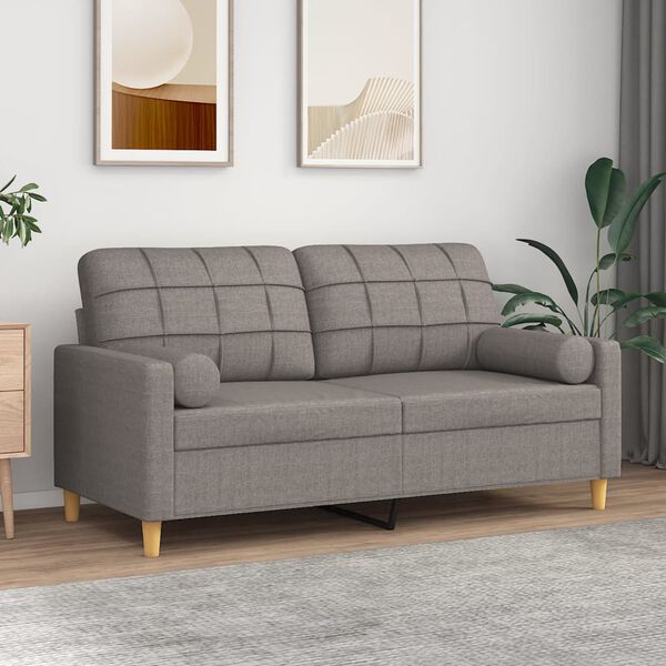 vidaXL 2-personers sofa med pyntepuder 140 cm stof gr&aring;brun
