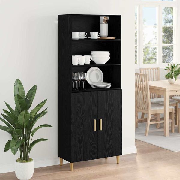 vidaXL Highboard Sort eg 69,5 x 32,5 x 180 cm Konstrueret tr&aelig;