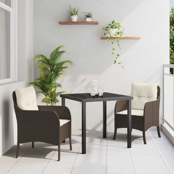 vidaXL Have Spisebordss&aelig;t med pude 3 pcs Brun polyrattan