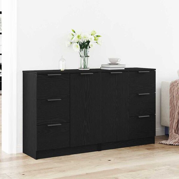 vidaXL Sideboard med skuffe Sort eg 120 x 30 x 70 cm Konstrueret tr&aelig;
