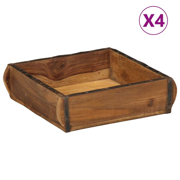 vidaXL Bakke 4 pcs Brun 29 x 31 x 10 cm Solid genbrugs tr&aelig;