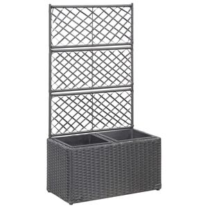vidaXL espalier med plantekasse 2 krukker 58x30x107 polyrattan sort