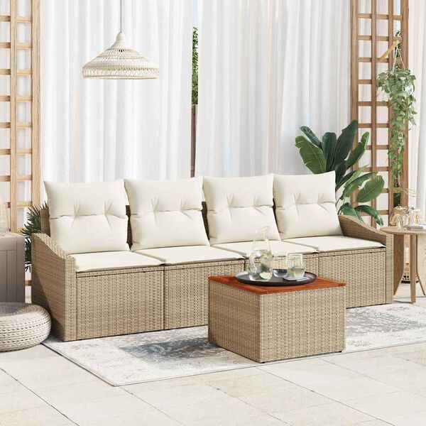 vidaXL Havesofa Sæt med opbevaring 5 pcs Beige og creme polyrattan