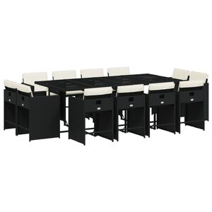 vidaXL spisebordss&aelig;t til haven 13 dele med hynder polyrattan sort