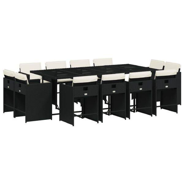 vidaXL spisebordss&aelig;t til haven 13 dele med hynder polyrattan sort