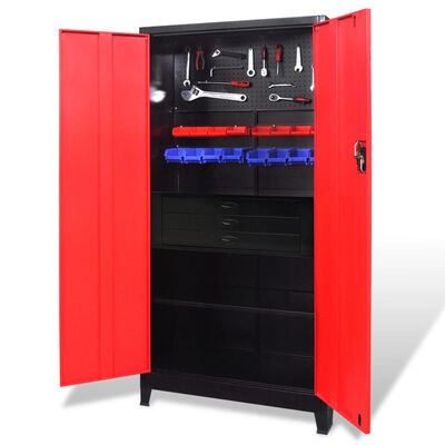 vidaXL værktøjsskab med værktøjskasse 90x40x180 cm sort og rød