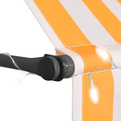 vidaXL markise m. LED-lys manuel betjening 250 cm hvid og orange